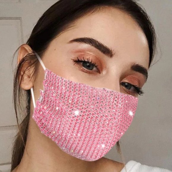 ❤️ NEW 2  Pink Stud Face Mask Beautiful Glam Mask - Picture 1 of 4